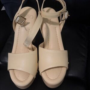 Franco Sarto Cream Wedge Sandals
